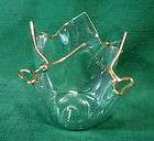 Clear Handblown Art Glass Gold Trim Bowl Candy Dish