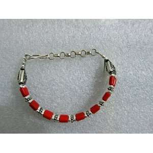   Sterling Silver Bracelet Studded with Munga Red Stone Indian Jewelry