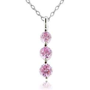  Sterling Silver and Cubic Zirconia 3 Stone Drop Pendant Jewelry