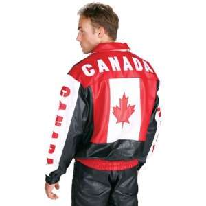  Canadian Flag Leather Bomber Jacket   Color  black   Size 