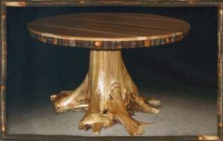 Amish Rustic 48 Round Hickory Dining Table Stump Base  