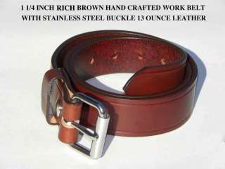AMISH HAND MADE WORK BELT. 13oz LEATHER STAINLESS ROLLER BUCKLE 