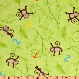  44 Wide Moda Grow With Me Monkeys Grass Green Fabric By 
