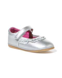 New LAmour Baby Girls V2004 Metallic Silver Leather Mary Janes  
