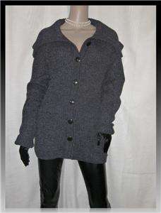 KENNETH COLE Grey SLOUCHY KNIT Big Collar Button CARDIGAN Sweater COAT 