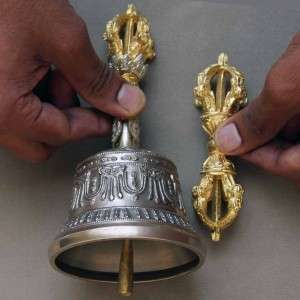   Buddhist excellent sound bronze bell, gold plated vajra (dorje)  