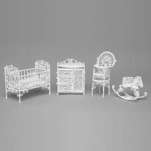  White Wire Nursery Dollhouse Miniature Set Toys & Games