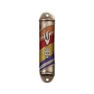  Rounded Semicircle Pewter Mezuzah with Monotone Stripes 