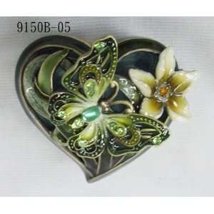  Green Butterfly Heart Shaped Jewelry Trinket Box 1.5in H 