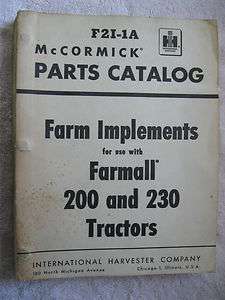IH McCORMICK FARMALL 200 & 230 TRACTOR IMPLEMENTS PARTS CATALOG  