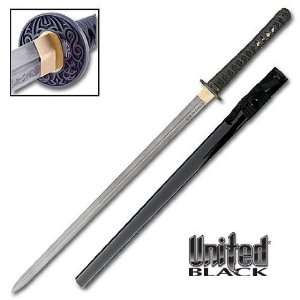  United Black   Ikazuchi Double Edged Ninja Sword Damascus 