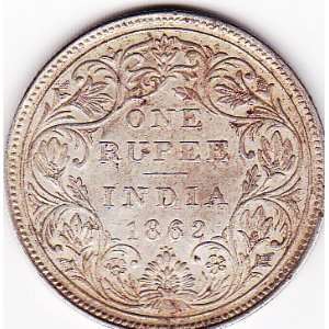  1862 India One Rupee Silver Coin 