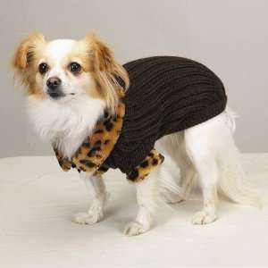 Windsor Knit Dog Sweater with Leopard Faux Fur Collar  Size X small 