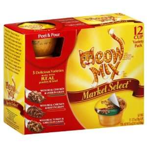 Meow Mix Market Select Cat Food, 12 Cup Variety Pack, 33 Oz, (Pack of 
