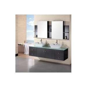 72 Inch Modern Double Vessel Sink Bathroom Vanity with Tempered Glass 
