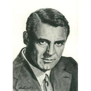  Cary Grant Portrait Charcoal Drawing Matted 16 X 20 