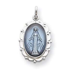  Blue Miraculous Medal 3/4in   Sterling Silver Jewelry