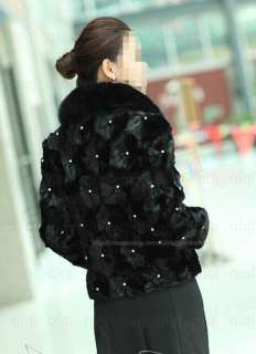   Genuine Mink Fur Coat/Jacket Black Fox Collar crystal warm clothing