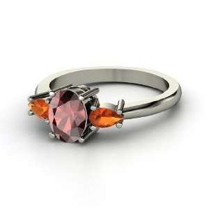  Sydney Ring, Oval Red Garnet 14K White Gold Ring with Fire 