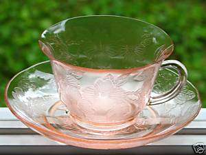 Macbeth Apple Blossom Pink Glass Cup & Saucer Set  