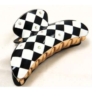  Checkboard Hair Claw Clip With Crystal In Black And White 