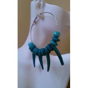  Popparazzi Turquoise Wooded Hoop Earrings 