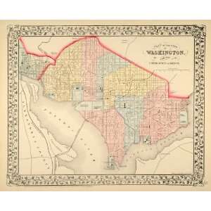  1872 Map Washington D. C. City Plan Streets Potomac 