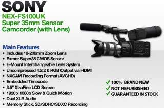 Sony NEX FS100UK Super 35mm Sensor Camcorder w/ 18 200mm Zoom Lens 