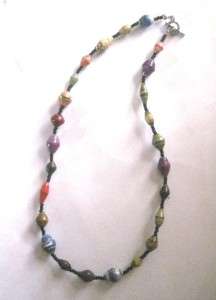 Recycled Paper Beads Jungle Party 18 Single Necklace Multi Colors 