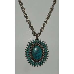  Faux Turquoise Pendant On 24 Chain 