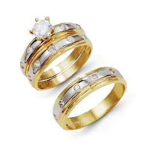    14k Two Tone Gold White CZ Engagement Wedding Ring Set Jewelry