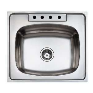 TEKA Stainless Steel 25 inch Top Mount Single Bowl 4 Hole Kitchen Sink 