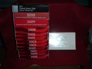 1999 2011 UNITED STATES MINT SILVER PROOF SETS 2/16  