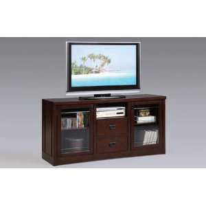  Entertainment Tv Stand in Chocolate Finish with Two Glass 
