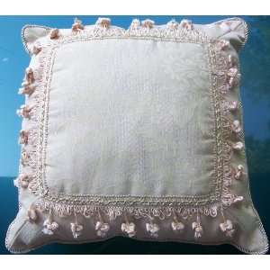    13 X 13 Tan Throw Pillow with Decorative Tussles