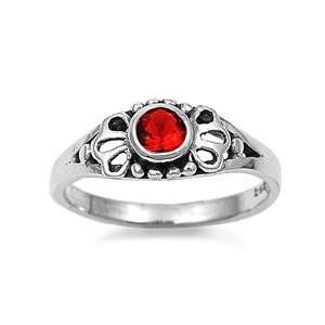  Sterling Silver Baby Ring with Ruby CZ   2mm Band Width   5mm Face 