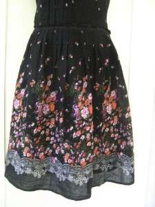   21 Sundress Pintucked Cotton Black Floral 50s Style Tea Party Swing M