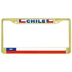  Chile Chilean Flag Gold Tone Metal License Plate Frame 