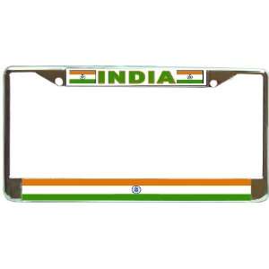  India Indian Flag Chrome Metal License Plate Frame Holder 