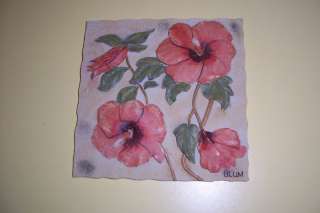 Cheri Blum Floral Art Plaque   Red/Vine   Estate Item  