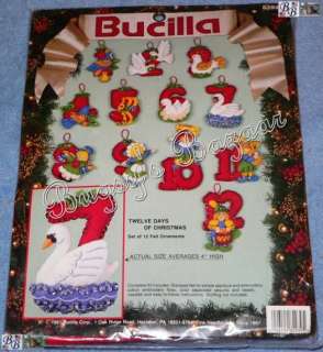 Bucilla 12 TWELVE DAYS OF CHRISTMAS Felt Ornaments Kit  