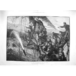  1887 CRY FOR HELP LIFE LINE SHIP WRECK RESCUE FINE ART 