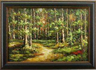 Trees Narrow Trail Forest Path Art FRAMED OIL PAINTING  