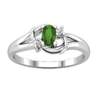  14K White Gold Tsavorite (Green Garnet) and Diamond Ring 