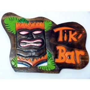  Tiki Bar Sign w/ Tiki Statue and Palm Branches