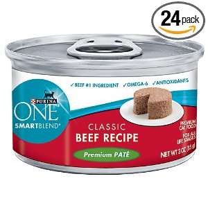Purina ONE Cat Food Classic Beef Recipe Premium Pate, 3 Ounce (Pack of 