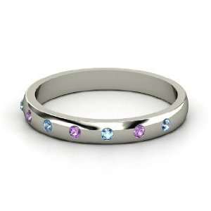 Button Band, 14K White Gold Ring with Amethyst & Blue Topaz
