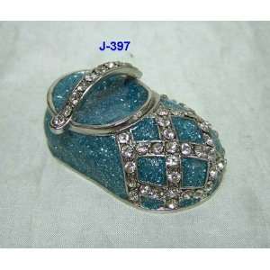  Blue Baby Shoe Jewelry Trinket Box 1.25in H