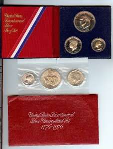 1976 BICENTENNIAL 1.076oz ASW SILVER 6 COIN LOT PROOF & MINT SET BOTH 