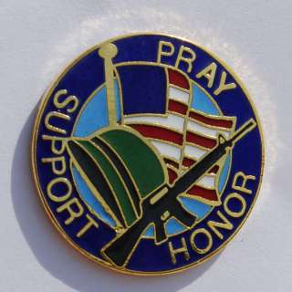 Pray Honor SUPPORT our TROOPS USA lapel pin Military  
